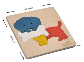 EKOPLAY Dog with A Bone Wooden Jigsaw Puzzle | 4 Piece Jigsaw Puzzle for Pre-School Kids, Learning Educational Toys Gifts for Boys Girls