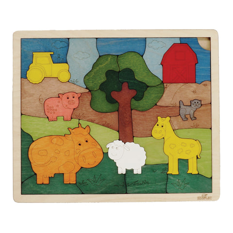 Down on The Farm Wooden Puzzle, 33 Pieces, Endangered Animals, Farm Animals, for Kids Ages 3+