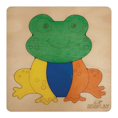 EKOPLAY Wooden Puzzles for Kids, 4 Piece Jigsaw Puzzle for Pre-School Kids, Learning Educational Toys Gifts for Boys Girls. Animal Puzzles Sets, Pets Happy Frog. Age 3+ Years.