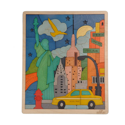 Ekoplay New York City Puzzle For Kids | 75 Piece Wooden Jigsaw Puzzle | Learning Educational Toys Gifts For Boys Girls 3+ Years | Discover New York City