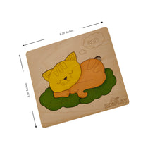 EKOPLAY Wooden Puzzles for Kids, 4 Piece Jigsaw Puzzle for Pre-School Kids, Learning Educational Toys Gifts for Boys Girls. Animal Puzzles Sets, Pets Cat on a Mat.