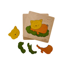 EKOPLAY Wooden Puzzles for Kids, 4 Piece Jigsaw Puzzle for Pre-School Kids, Learning Educational Toys Gifts for Boys Girls. Animal Puzzles Sets, Pets Cat on a Mat.