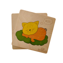 EKOPLAY Wooden Puzzles for Kids, 4 Piece Jigsaw Puzzle for Pre-School Kids, Learning Educational Toys Gifts for Boys Girls. Animal Puzzles Sets, Pets Cat on a Mat.