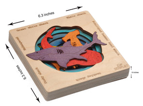 Endangered Sharks | Multilayered Wooden Jigsaw Puzzles for Kids | Hammerhead, Great White Shark, Whale Shark, Dusky Shark, Basking Shark | Learning Toy & Gift for Boys Girls Ages 3 Years and Above