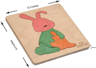 EKOPLAY Wooden Puzzles for Kids, 4 Piece Jigsaw Puzzle for Pre-School Kids, Learning Educational Toys Gifts for Boys Girls. Animal Puzzles Sets, Pets Happy Rabbit. Age 3+ Years.