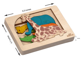 Ekoplay Jungle Animals Multilayered Wooden Puzzles For Kids | 6 Piece Jigsaw Puzzle For Preschool Kids | Learning Educational Toys Gifts For Boys Girls 3+ Years