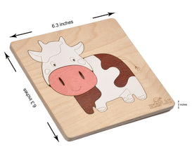 EKOPLAY Wooden Puzzles for Kids, 5 Piece Jigsaw Puzzle for Pre-School Kids, Learning Educational Toys Gifts for Boys Girls. Animal Puzzles Sets, Pets Happy Cow. Age 3+ Years.