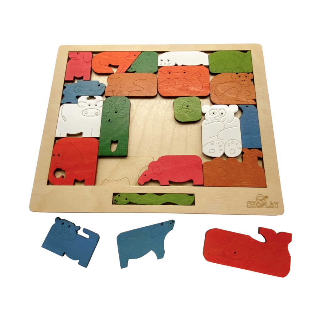 EKOPLAY’s Colorful Brain Teaser- Animals Fun, 21 Pieces Educational Wooden Puzzle, Great Gift for Children of The Age Group 3+ Years.