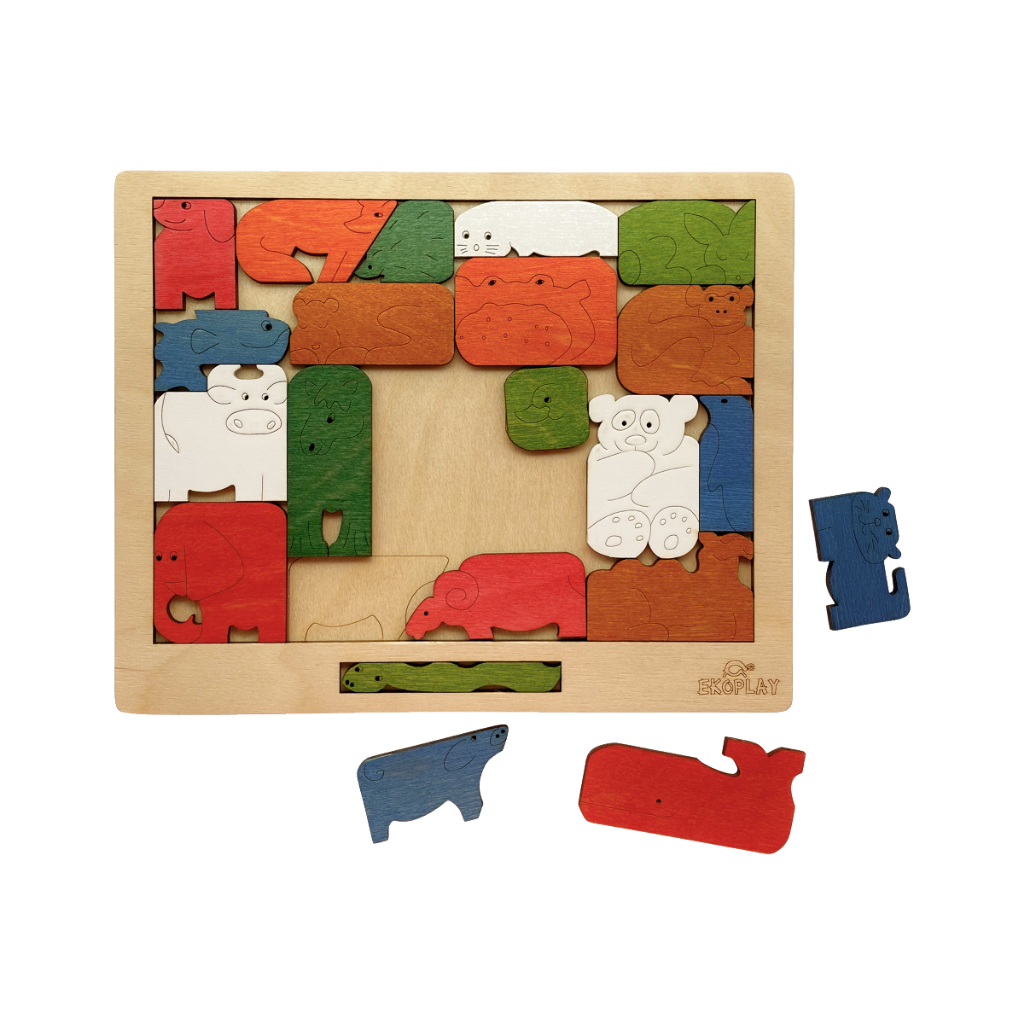EKOPLAY’s Colorful Brain Teaser- Animals Fun, 21 Pieces Educational Wooden Puzzle, Great Gift for Children of The Age Group 3+ Years.