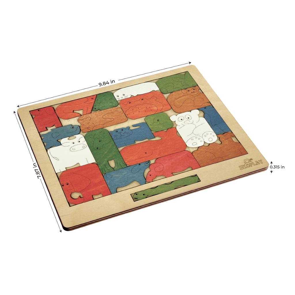 EKOPLAY’s Colorful Brain Teaser- Animals Fun, 21 Pieces Educational Wooden Puzzle, Great Gift for Children of The Age Group 3+ Years.