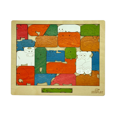 EKOPLAY’s Colorful Brain Teaser- Animals Fun, 21 Pieces Educational Wooden Puzzle, Great Gift for Children of The Age Group 3+ Years.