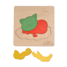 EKOPLAY Wooden Puzzles for Kids, 4 Piece Jigsaw Puzzle for Pre-School Kids, Learning Educational Toys Gifts for Boys Girls. Animal Puzzles Sets, Pets Cat on a Mat.