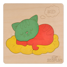 EKOPLAY Wooden Puzzles for Kids, 4 Piece Jigsaw Puzzle for Pre-School Kids, Learning Educational Toys Gifts for Boys Girls. Animal Puzzles Sets, Pets Cat on a Mat.