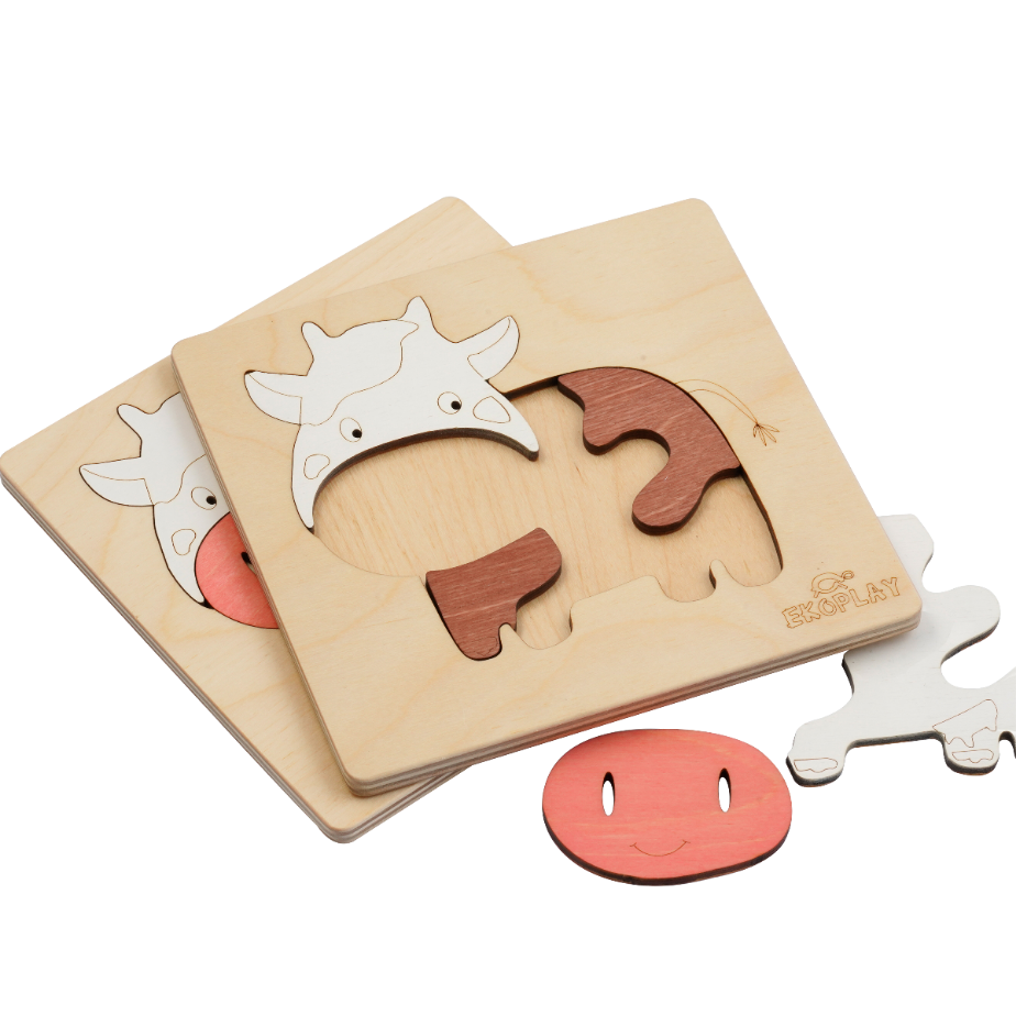 EKOPLAY Wooden Puzzles for Kids, 5 Piece Jigsaw Puzzle for Pre-School Kids, Learning Educational Toys Gifts for Boys Girls. Animal Puzzles Sets, Pets Happy Cow. Age 3+ Years.