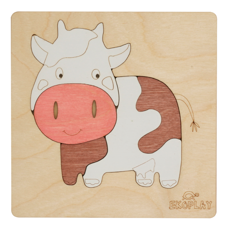 EKOPLAY Wooden Puzzles for Kids, 5 Piece Jigsaw Puzzle for Pre-School Kids, Learning Educational Toys Gifts for Boys Girls. Animal Puzzles Sets, Pets Happy Cow. Age 3+ Years.