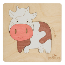 EKOPLAY Wooden Puzzles for Kids, 5 Piece Jigsaw Puzzle for Pre-School Kids, Learning Educational Toys Gifts for Boys Girls. Animal Puzzles Sets, Pets Happy Cow. Age 3+ Years.