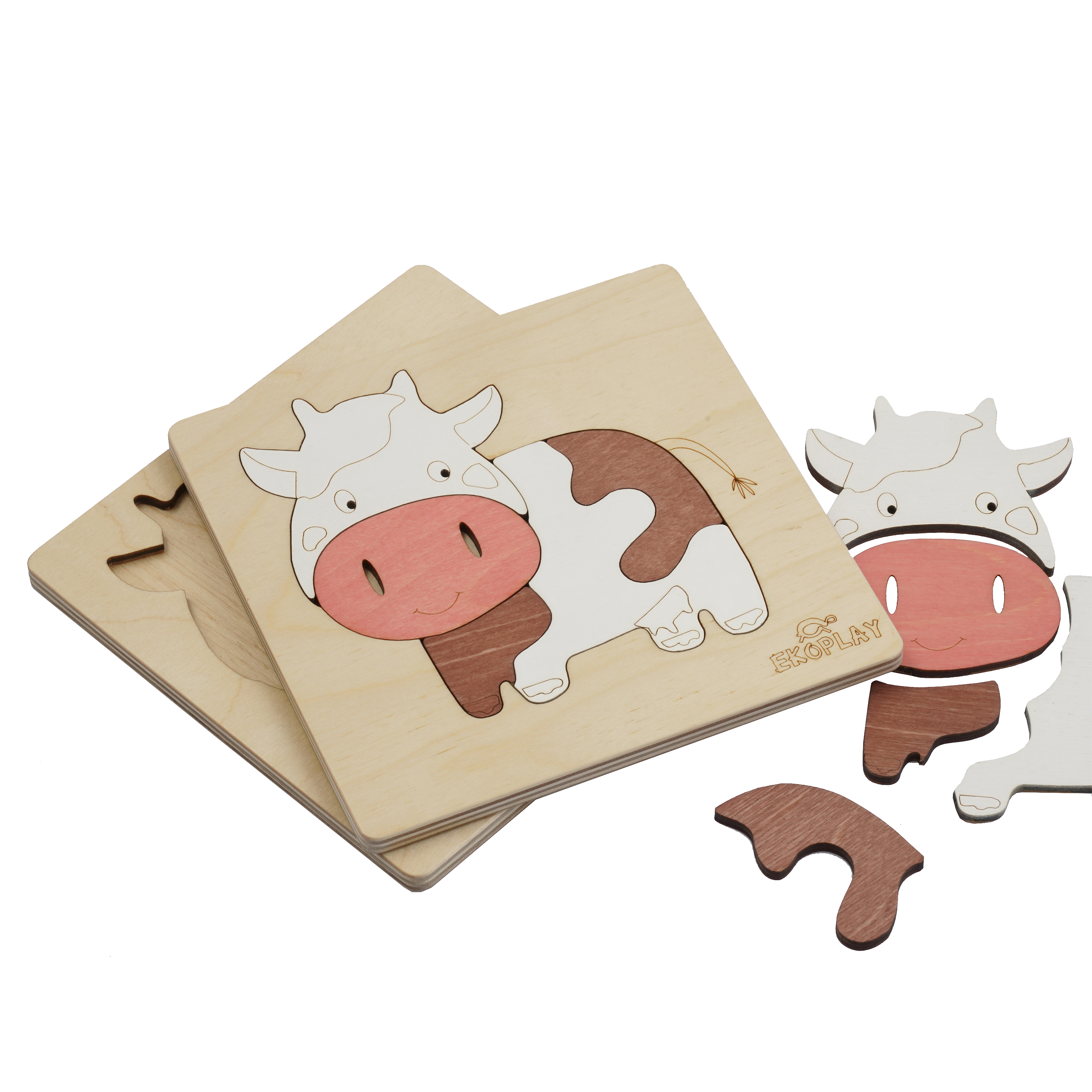 EKOPLAY Wooden Puzzles for Kids, 5 Piece Jigsaw Puzzle for Pre-School Kids, Learning Educational Toys Gifts for Boys Girls. Animal Puzzles Sets, Pets Happy Cow. Age 3+ Years.