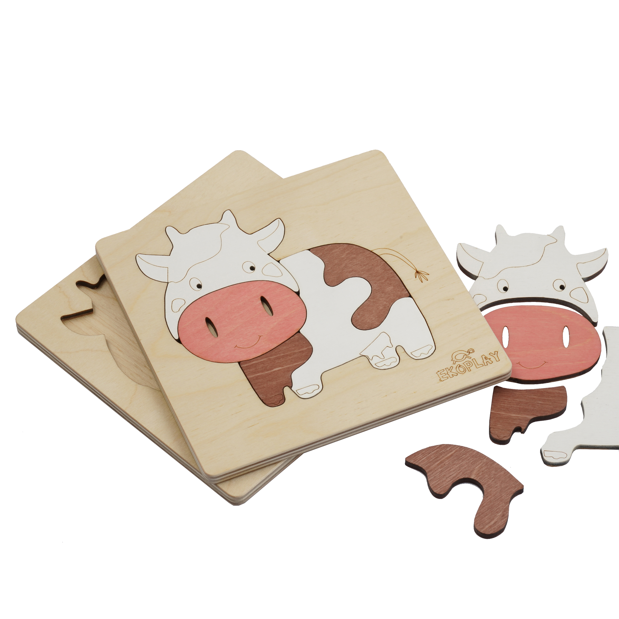 EKOPLAY Wooden Puzzles for Kids, 5 Piece Jigsaw Puzzle for Pre-School Kids, Learning Educational Toys Gifts for Boys Girls. Animal Puzzles Sets, Pets Happy Cow. Age 3+ Years.