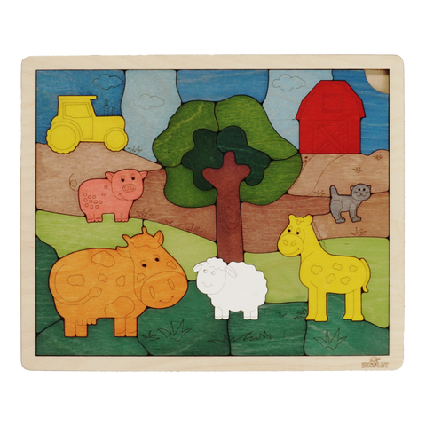 Down on The Farm Wooden Puzzle, 33 Pieces, Endangered Animals, Farm Animals, for Kids Ages 3+