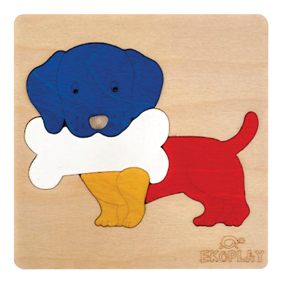 EKOPLAY Dog with A Bone Wooden Jigsaw Puzzle | 4 Piece Jigsaw Puzzle for Pre-School Kids, Learning Educational Toys Gifts for Boys Girls