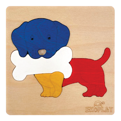 EKOPLAY Dog with A Bone Wooden Jigsaw Puzzle | 4 Piece Jigsaw Puzzle for Pre-School Kids, Learning Educational Toys Gifts for Boys Girls
