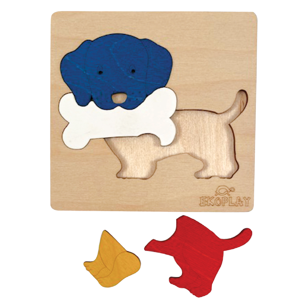 EKOPLAY Dog with A Bone Wooden Jigsaw Puzzle | 4 Piece Jigsaw Puzzle for Pre-School Kids, Learning Educational Toys Gifts for Boys Girls