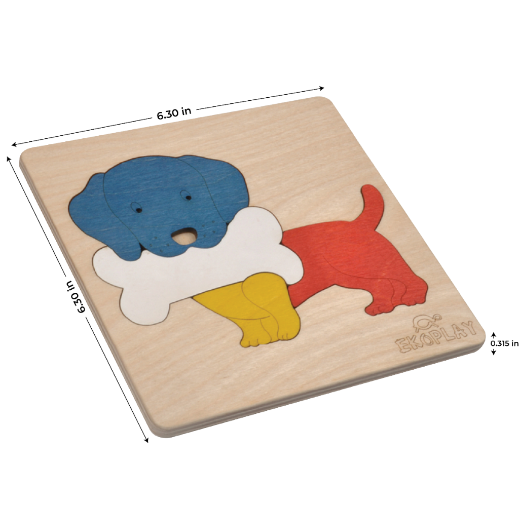 EKOPLAY Dog with A Bone Wooden Jigsaw Puzzle | 4 Piece Jigsaw Puzzle for Pre-School Kids, Learning Educational Toys Gifts for Boys Girls