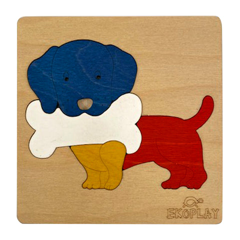 EKOPLAY Dog with A Bone Wooden Jigsaw Puzzle | 4 Piece Jigsaw Puzzle for Pre-School Kids, Learning Educational Toys Gifts for Boys Girls