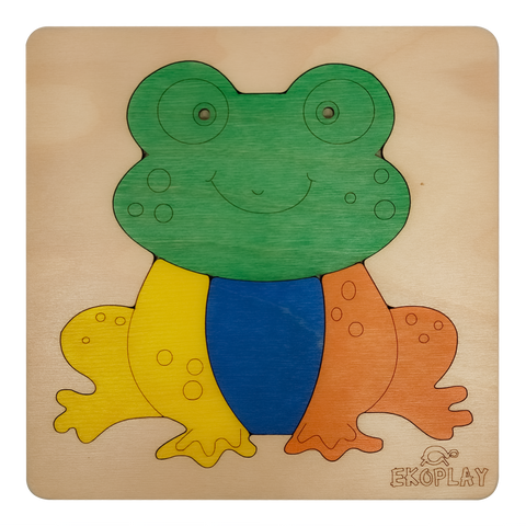 EKOPLAY Wooden Puzzles for Kids, 4 Piece Jigsaw Puzzle for Pre-School Kids, Learning Educational Toys Gifts for Boys Girls. Animal Puzzles Sets, Pets Happy Frog. Age 3+ Years.