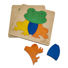 EKOPLAY Wooden Puzzles for Kids, 4 Piece Jigsaw Puzzle for Pre-School Kids, Learning Educational Toys Gifts for Boys Girls. Animal Puzzles Sets, Pets Happy Frog. Age 3+ Years.