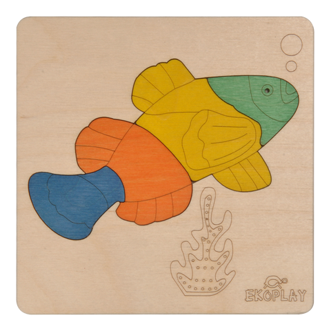 EKOPLAY’s Wooden Puzzles for Kids, 4 Piece Jigsaw Puzzle for Pre-School Kids, Learning Educational Toys Gifts for Boys Girls. Animal Puzzles Sets, Pets Fish in a Pond.