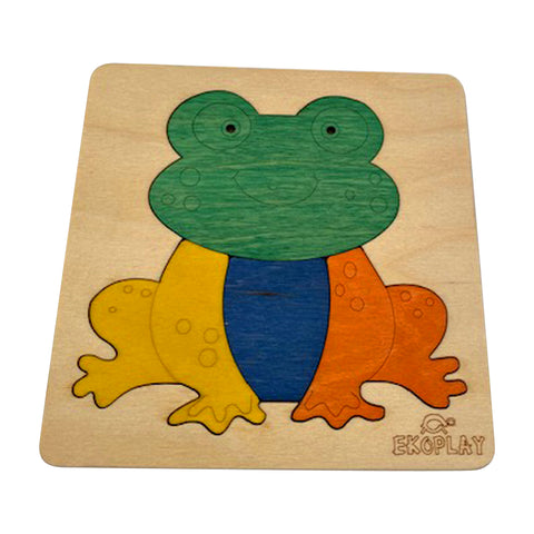 EKOPLAY Wooden Puzzles for Kids, 4 Piece Jigsaw Puzzle for Pre-School Kids, Learning Educational Toys Gifts for Boys Girls. Animal Puzzles Sets, Pets Happy Frog. Age 3+ Years.
