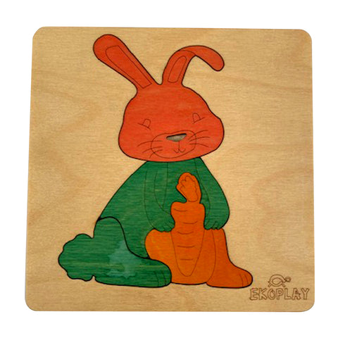 EKOPLAY Wooden Puzzles for Kids, 4 Piece Jigsaw Puzzle for Pre-School Kids, Learning Educational Toys Gifts for Boys Girls. Animal Puzzles Sets, Pets Happy Rabbit. Age 3+ Years.