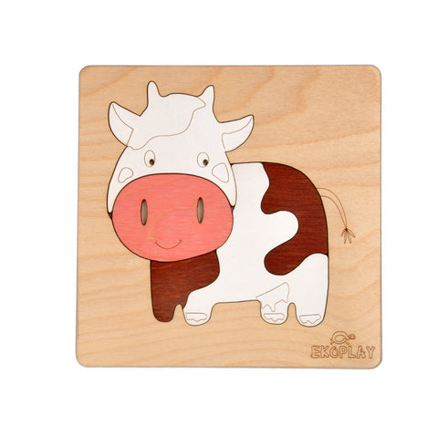 EKOPLAY Wooden Puzzles for Kids, 5 Piece Jigsaw Puzzle for Pre-School Kids, Learning Educational Toys Gifts for Boys Girls. Animal Puzzles Sets, Pets Happy Cow. Age 3+ Years.