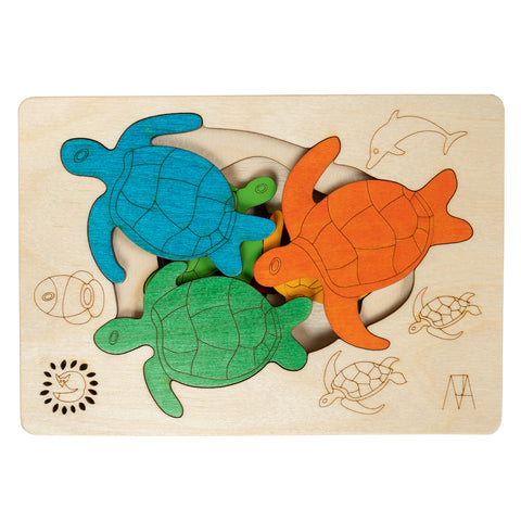 Ekoplay Endangered Hawksbill Turtles Wooden Puzzle-3 Layered 6 Pieces, Fun Learning Game/Toys for Boys, Girls, Kids, Toddlers(Multicolor,3+ Age Group)