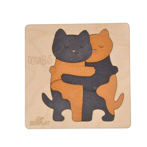 EKOPLAY’s Wooden Puzzles for Kids, 8 Piece Jigsaw Puzzle for Pre-School Kids, Learning Educational Toys Gifts for Boys Girls. Animal Puzzles Sets, Hugs Cat Age 3+ Years.