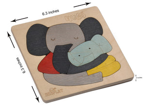 EKOPLAY’s Wooden Puzzles for Kids, 9 Piece Jigsaw Puzzle for Pre-School Kids, Learning Educational Toys Gifts for Boys Girls. Animal Puzzles Sets, Hugs Elephant. Age 3+ Years.