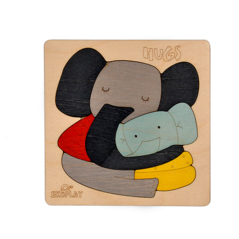 EKOPLAY’s Wooden Puzzles for Kids, 9 Piece Jigsaw Puzzle for Pre-School Kids, Learning Educational Toys Gifts for Boys Girls. Animal Puzzles Sets, Hugs Elephant. Age 3+ Years.