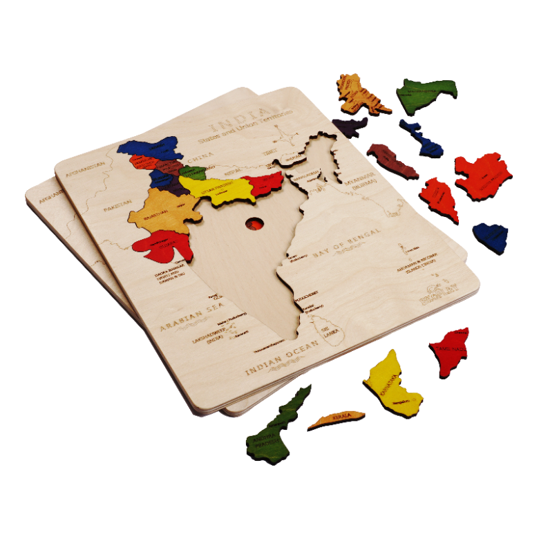 India Map Learning Puzzle. Geography Skill Toy for Kids.