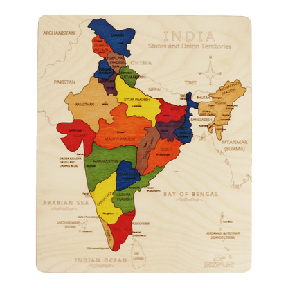 India Map Learning Puzzle. Geography Skill Toy for Kids.