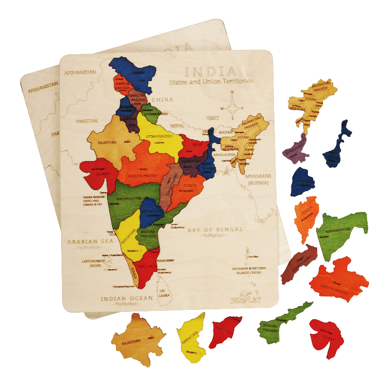 India Map Learning Puzzle. Geography Skill Toy for Kids.