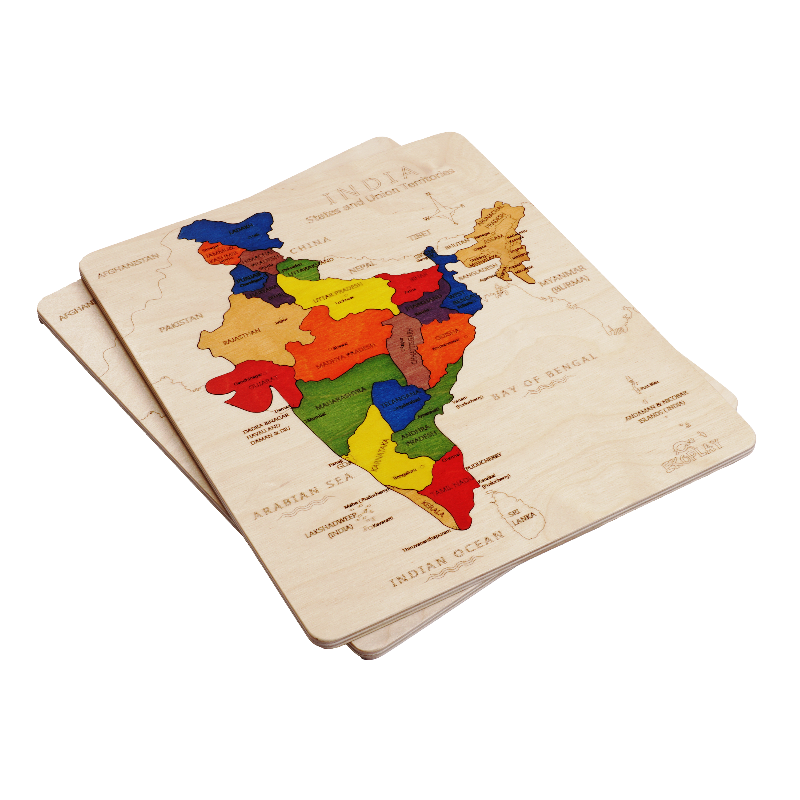 India Map Learning Puzzle. Geography Skill Toy for Kids.