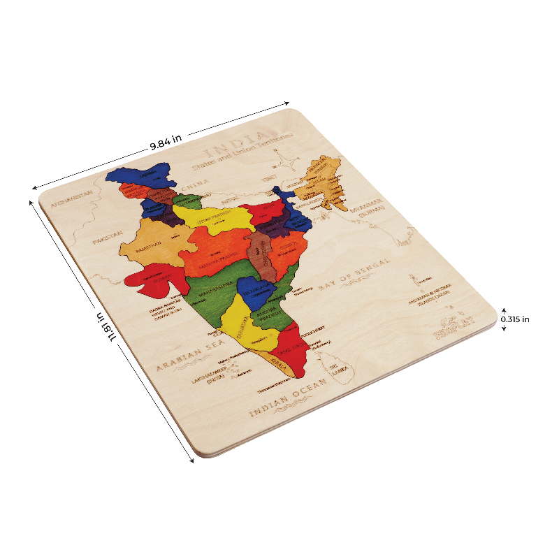 India Map Learning Puzzle. Geography Skill Toy for Kids.