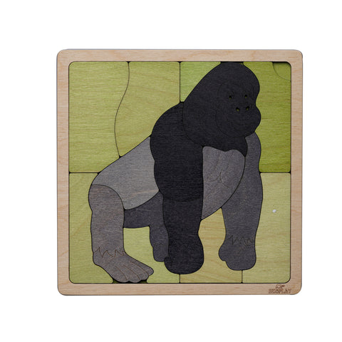 Mountain Gorilla Wooden Puzzle | 15 Pieces Jigsaw Puzzle | Endangered Animals for Kids 3 Years and Above