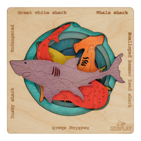 Endangered Sharks | Multilayered Wooden Puzzle for Kids - Ages 3 Years and Above