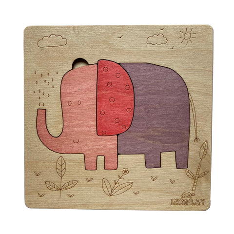 Ekoplay 3 Piece Playful Elephant Wooden Puzzle for Kids, Jigsaw Puzzle for Pre-School Kids, Learning Educational Toys Gifts for Boys & Girls