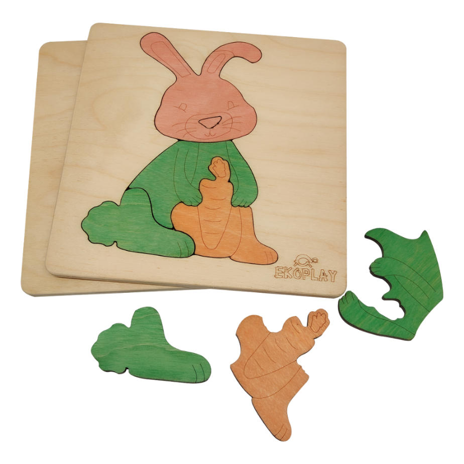 EKOPLAY Wooden Puzzles for Kids, 4 Piece Jigsaw Puzzle for Pre-School Kids, Learning Educational Toys Gifts for Boys Girls. Animal Puzzles Sets, Pets Happy Rabbit. Age 3+ Years.