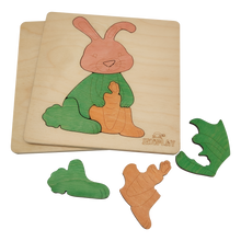 EKOPLAY Wooden Puzzles for Kids, 4 Piece Jigsaw Puzzle for Pre-School Kids, Learning Educational Toys Gifts for Boys Girls. Animal Puzzles Sets, Pets Happy Rabbit. Age 3+ Years.