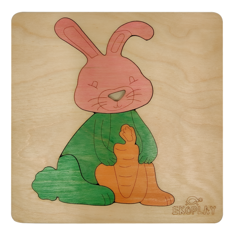 EKOPLAY Wooden Puzzles for Kids, 4 Piece Jigsaw Puzzle for Pre-School Kids, Learning Educational Toys Gifts for Boys Girls. Animal Puzzles Sets, Pets Happy Rabbit. Age 3+ Years.