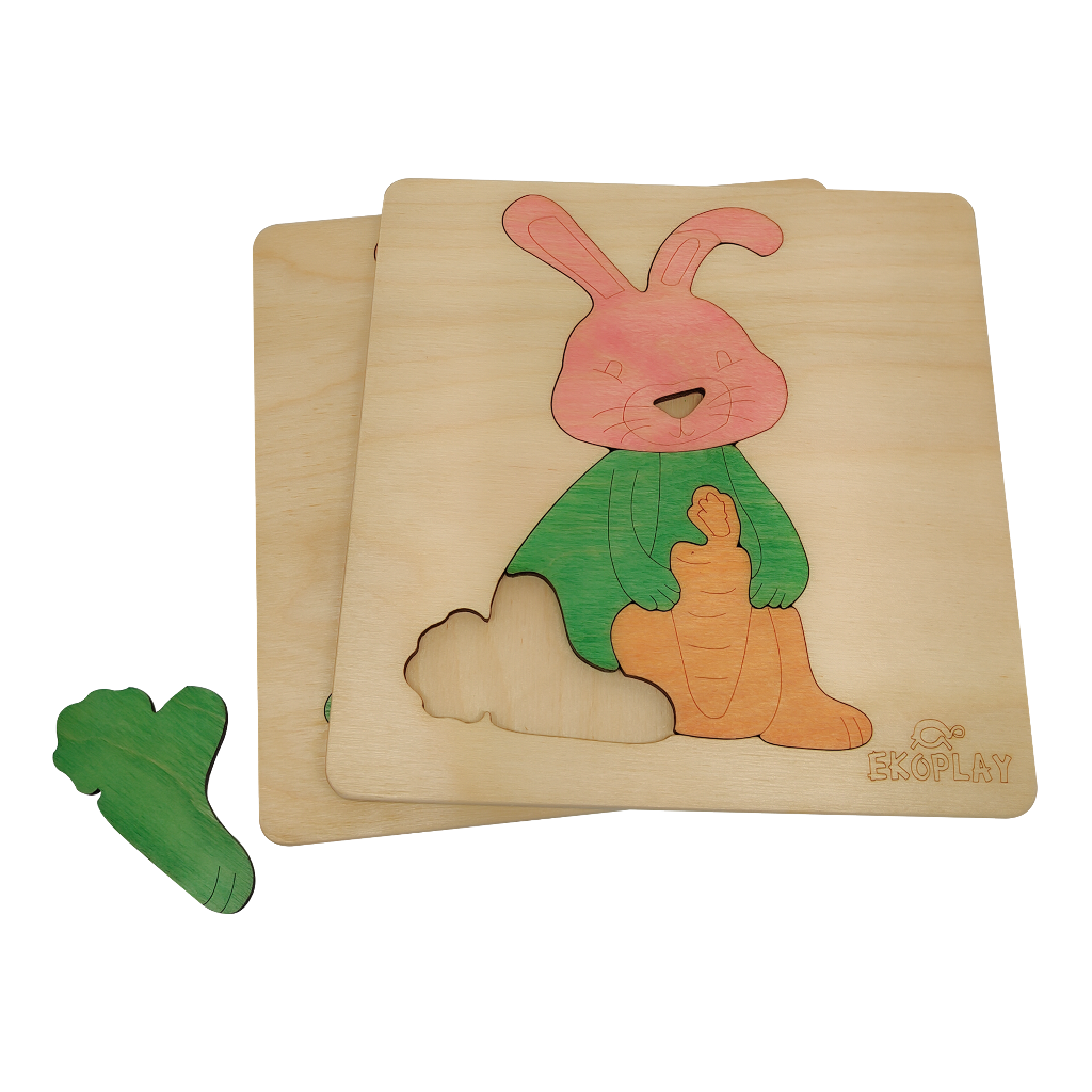 EKOPLAY Wooden Puzzles for Kids, 4 Piece Jigsaw Puzzle for Pre-School Kids, Learning Educational Toys Gifts for Boys Girls. Animal Puzzles Sets, Pets Happy Rabbit. Age 3+ Years.
